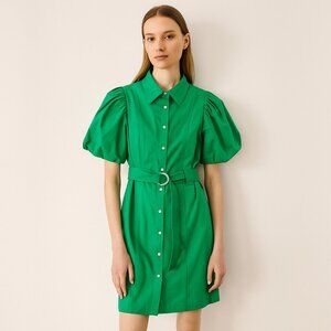 Entro NEW Emerald Green Puff Sleeve Belted Button Front Mini Dress Size Small